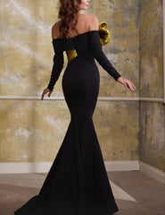 Off-shoulder mermaid gown with sculpted bow detail – SEREE