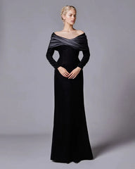 Off-shoulder velvet gown with satin drape – RobiL