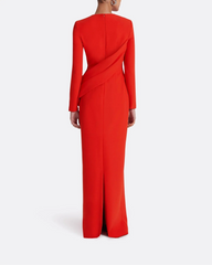 long-sleeve column gown with asymmetrical drape – FIERY