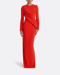 long-sleeve column gown with asymmetrical drape – FIERY