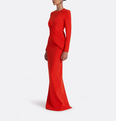 long-sleeve column gown with asymmetrical drape – FIERY