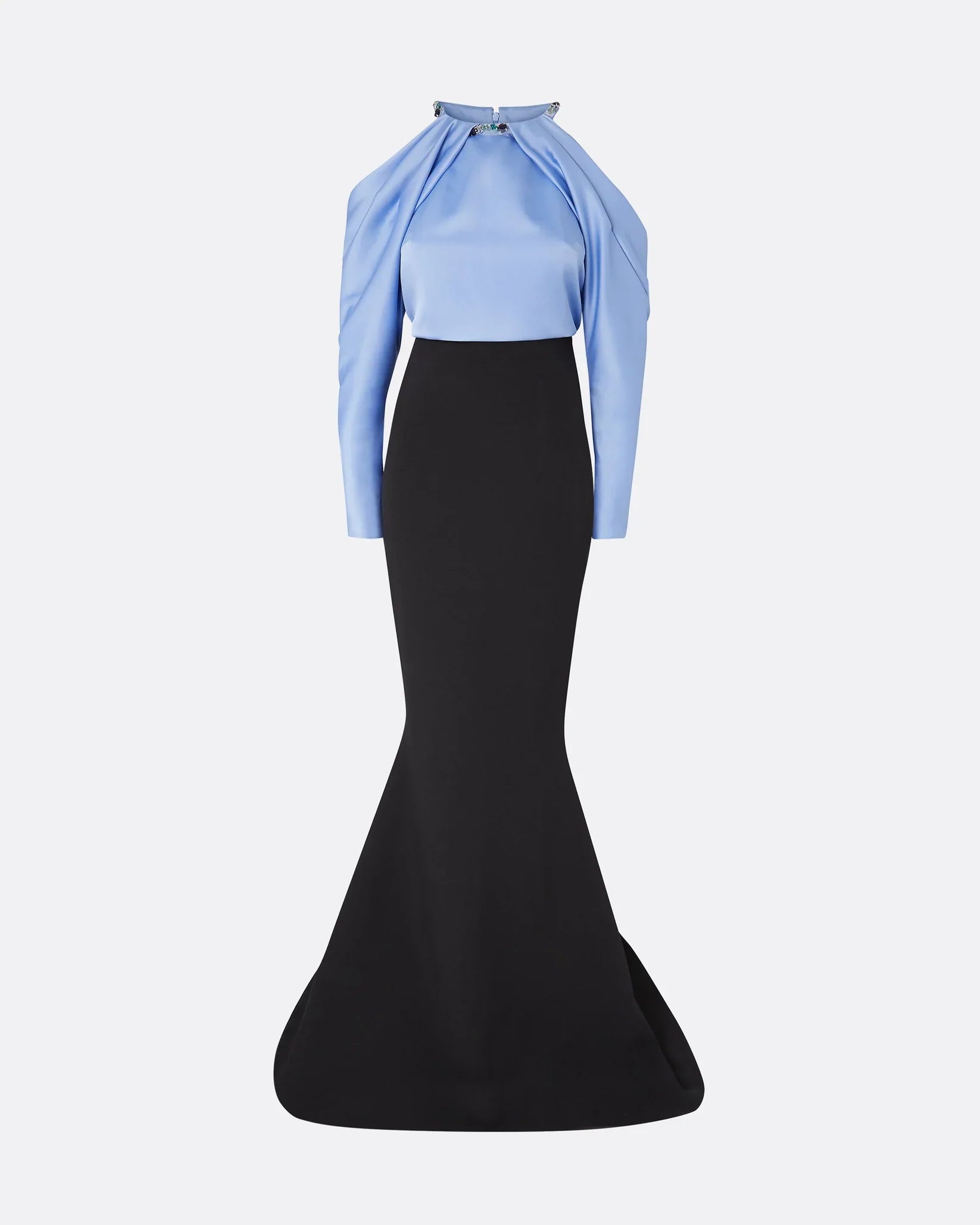 Two-tone mermaid dress with embellished neckline and draped cape - CAROLINA