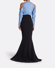 Two-tone mermaid dress with embellished neckline and draped cape - CAROLINA
