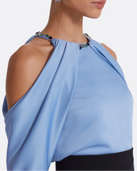 Two-tone mermaid dress with embellished neckline and draped cape - CAROLINA