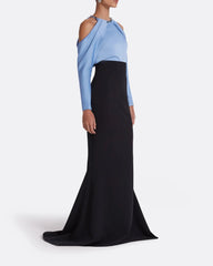Two-tone mermaid dress with embellished neckline and draped cape - CAROLINA