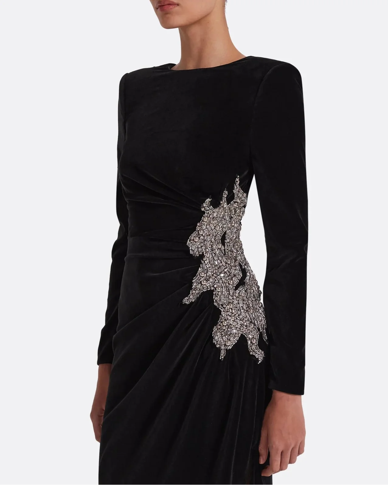 Long sleeve dress with embellished waist sides and draped details -Poppy