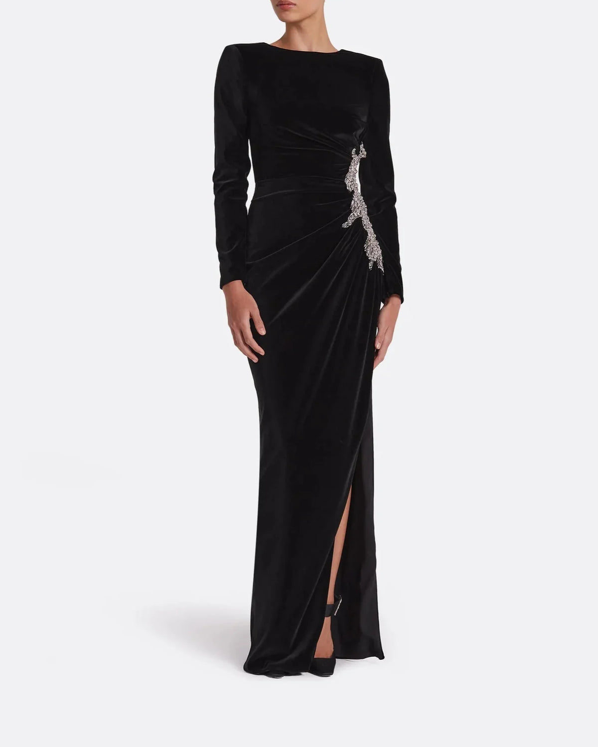 Long sleeve dress with embellished waist sides and draped details -Poppy