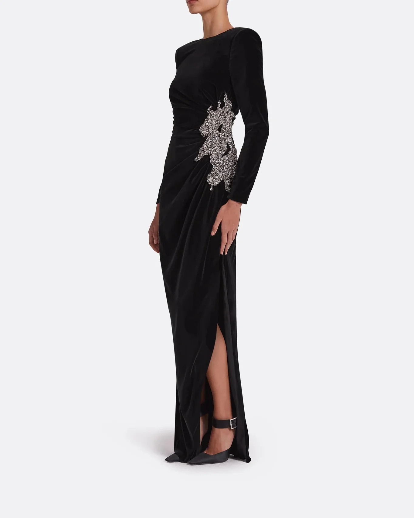 Long sleeve dress with embellished waist sides and draped details -Poppy