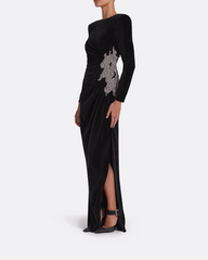 Long sleeve dress with embellished waist sides and draped details -Poppy