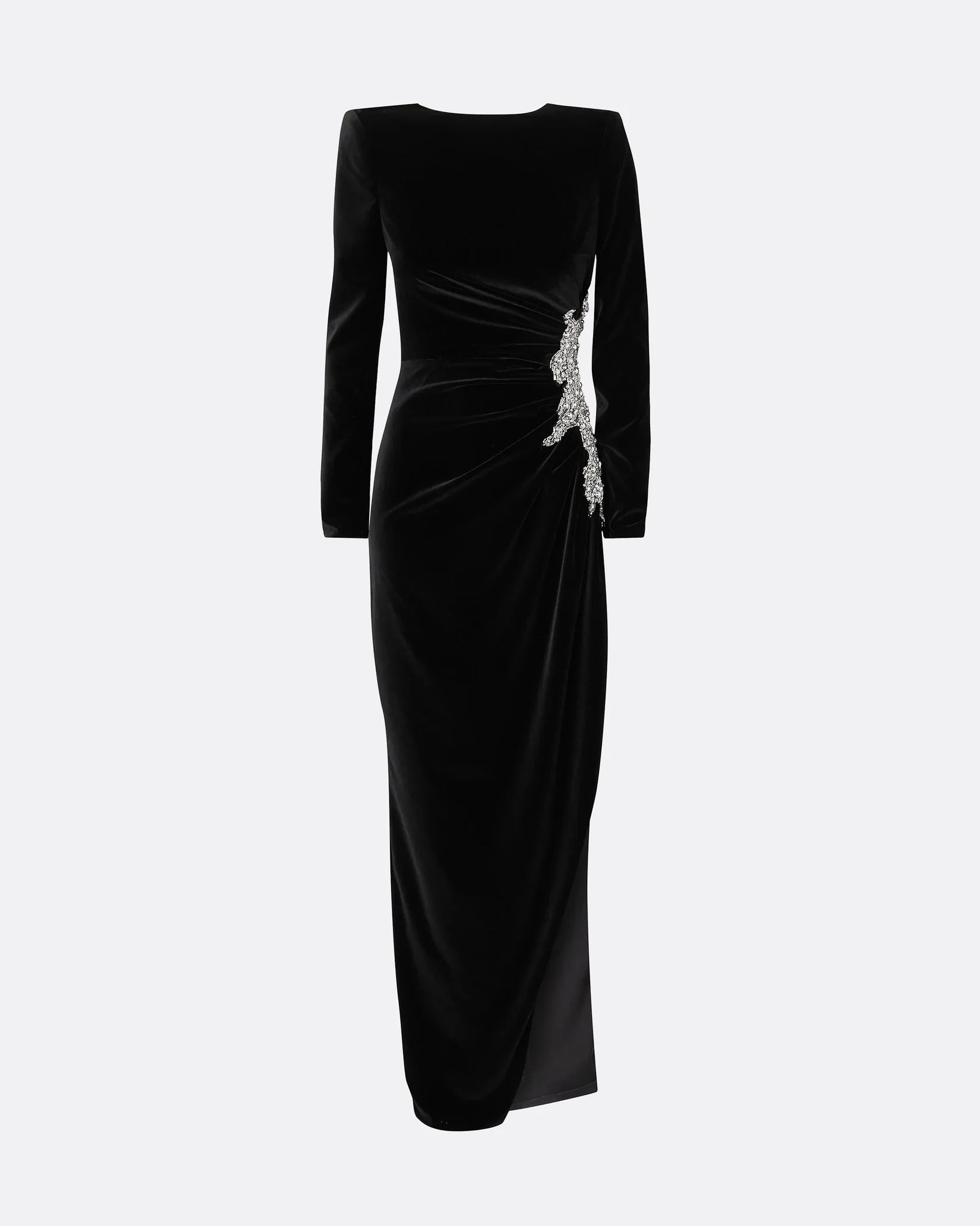 Long sleeve dress with embellished waist sides and draped details -Poppy