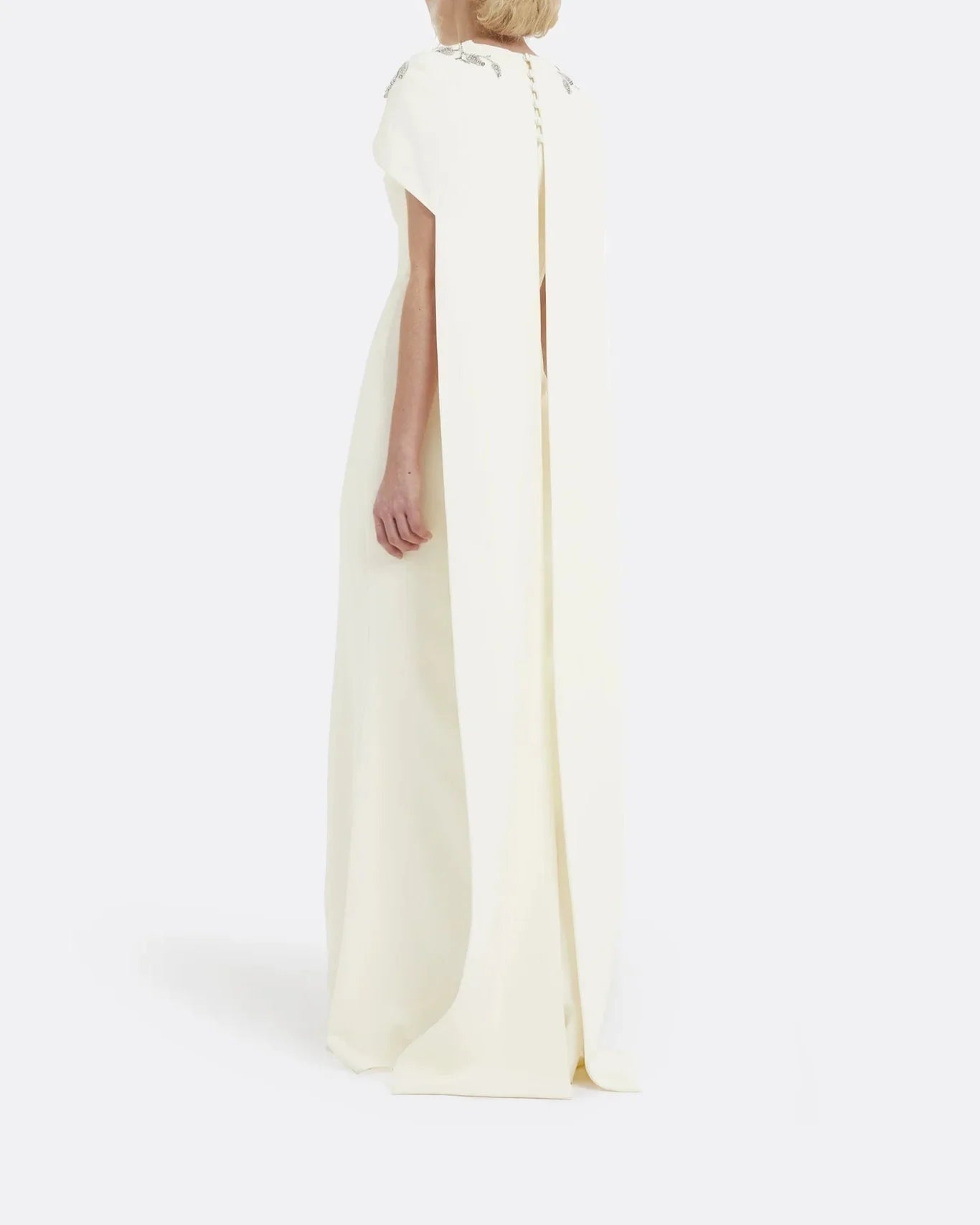 Embroidered column dress with shoulder cape - Lana