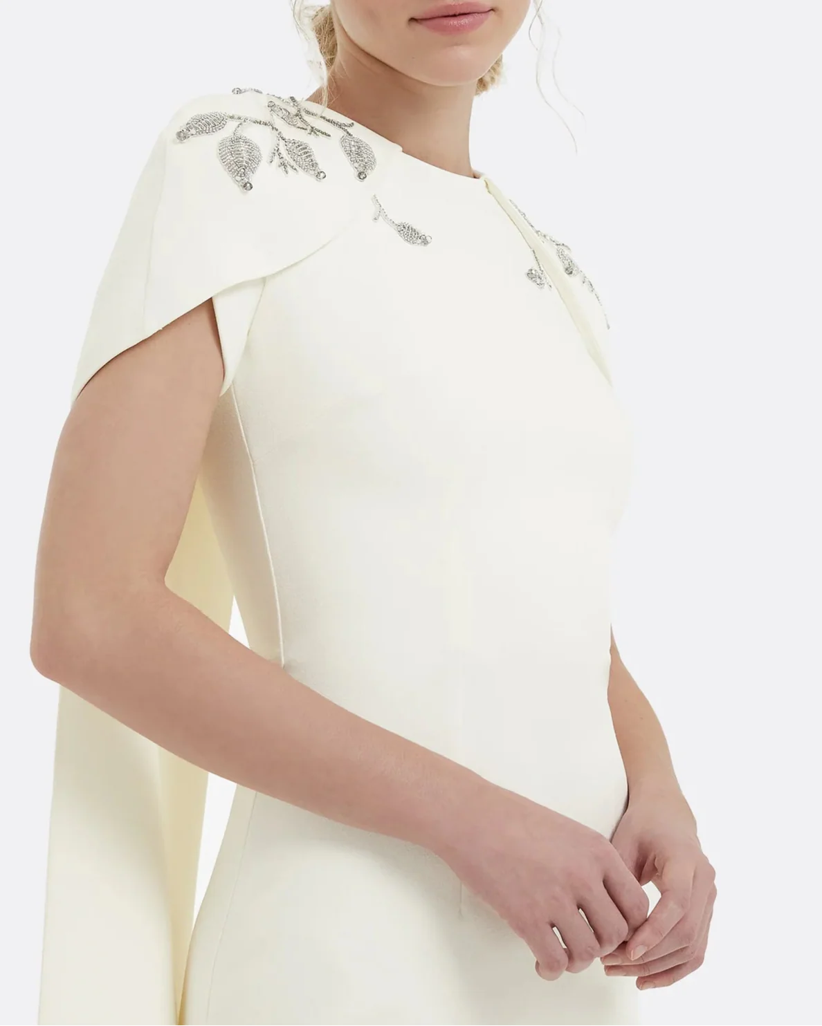 Embroidered column dress with shoulder cape - Lana