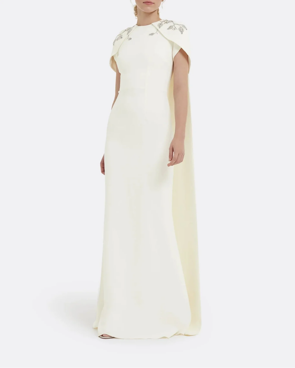 Embroidered column dress with shoulder cape - Lana