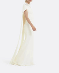 Embroidered column dress with shoulder cape - Lana
