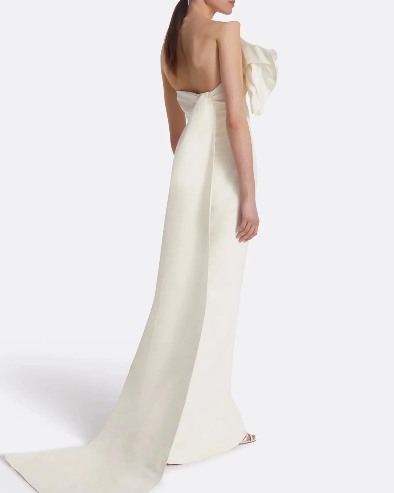 One-shoulder column gown with oversized bow - IVORY