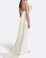 One-shoulder column gown with oversized bow - IVORY