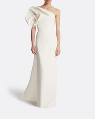 One-shoulder column gown with oversized bow - IVORY