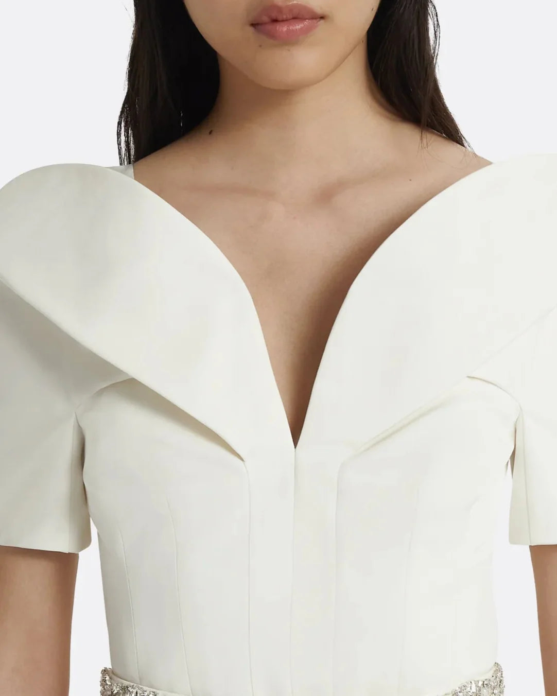 Off-the-shoulder midi dress with embellished waist -Linda