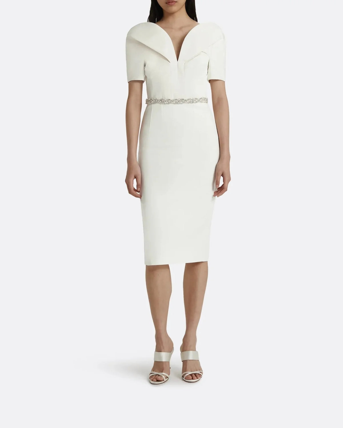 Off-the-shoulder midi dress with embellished waist -Linda