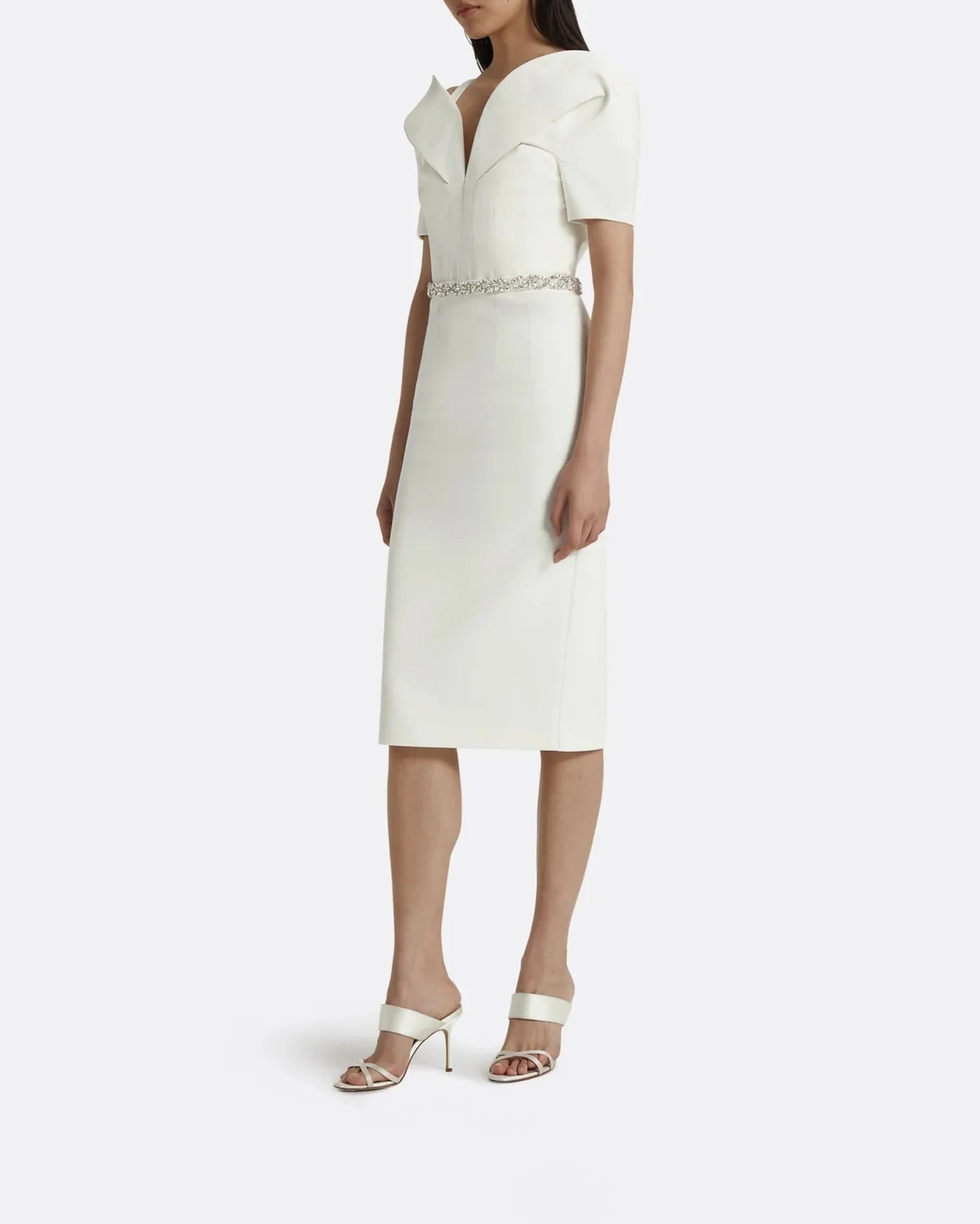 Off-the-shoulder midi dress with embellished waist -Linda