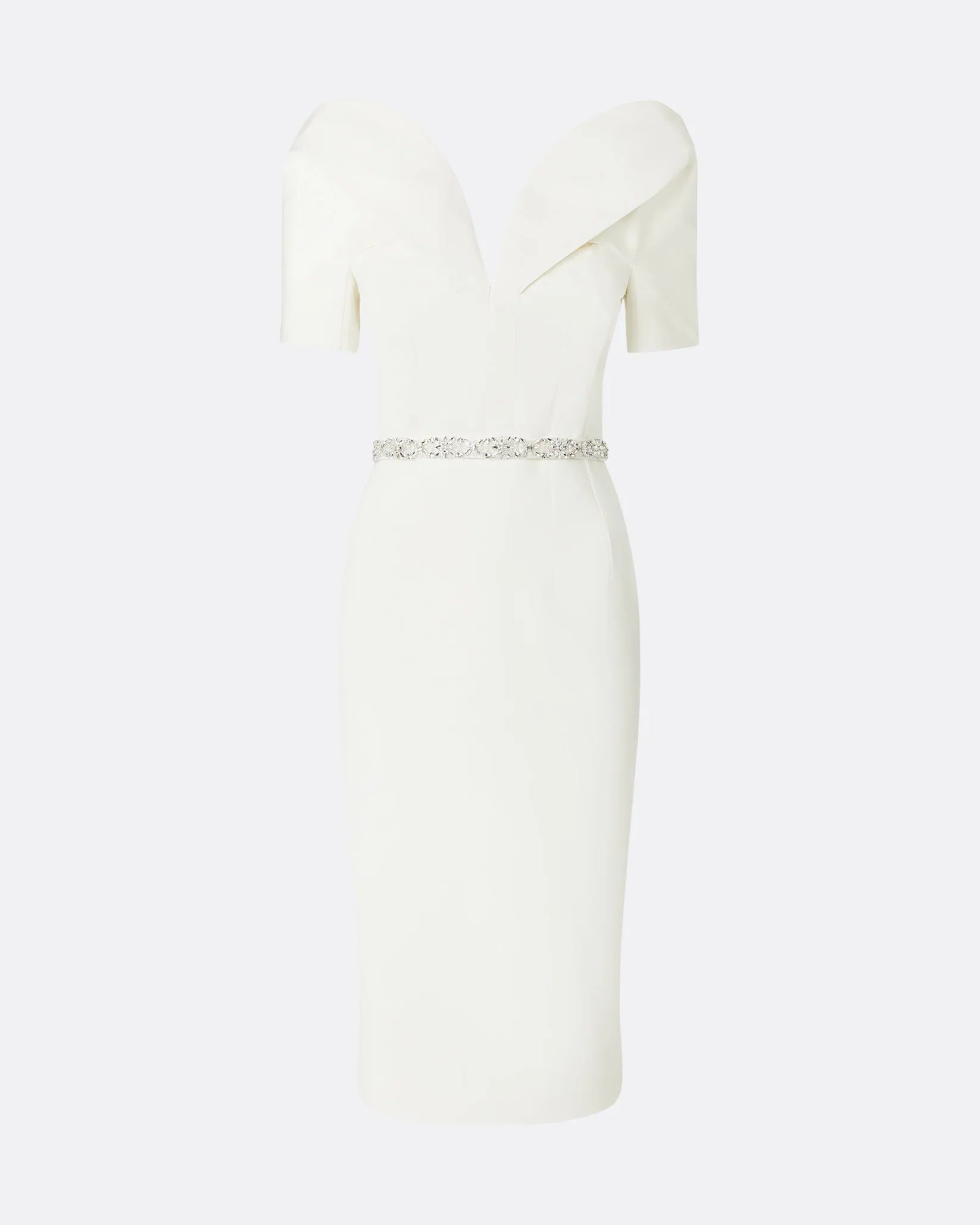 Off-the-shoulder midi dress with embellished waist -Linda