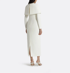Long-sleeve column dress with embellished neckline and shoulder cape -Emily