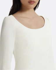 Long-sleeve column dress with embellished neckline and shoulder cape -Emily