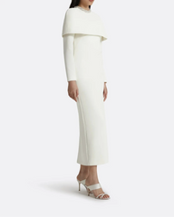 Long-sleeve column dress with embellished neckline and shoulder cape -Emily