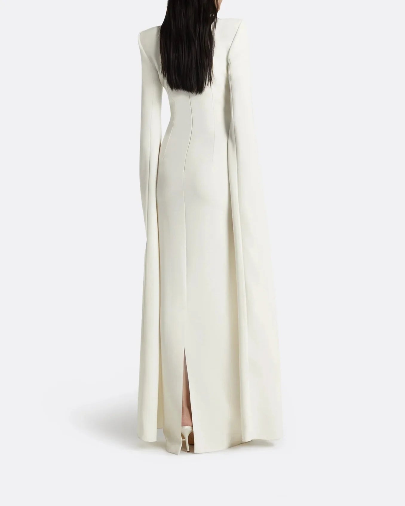 Long-sleeve column dress with embellished neckline and slit cape -Isabella