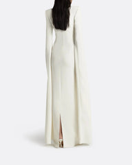 Long-sleeve column dress with embellished neckline and slit cape -Isabella
