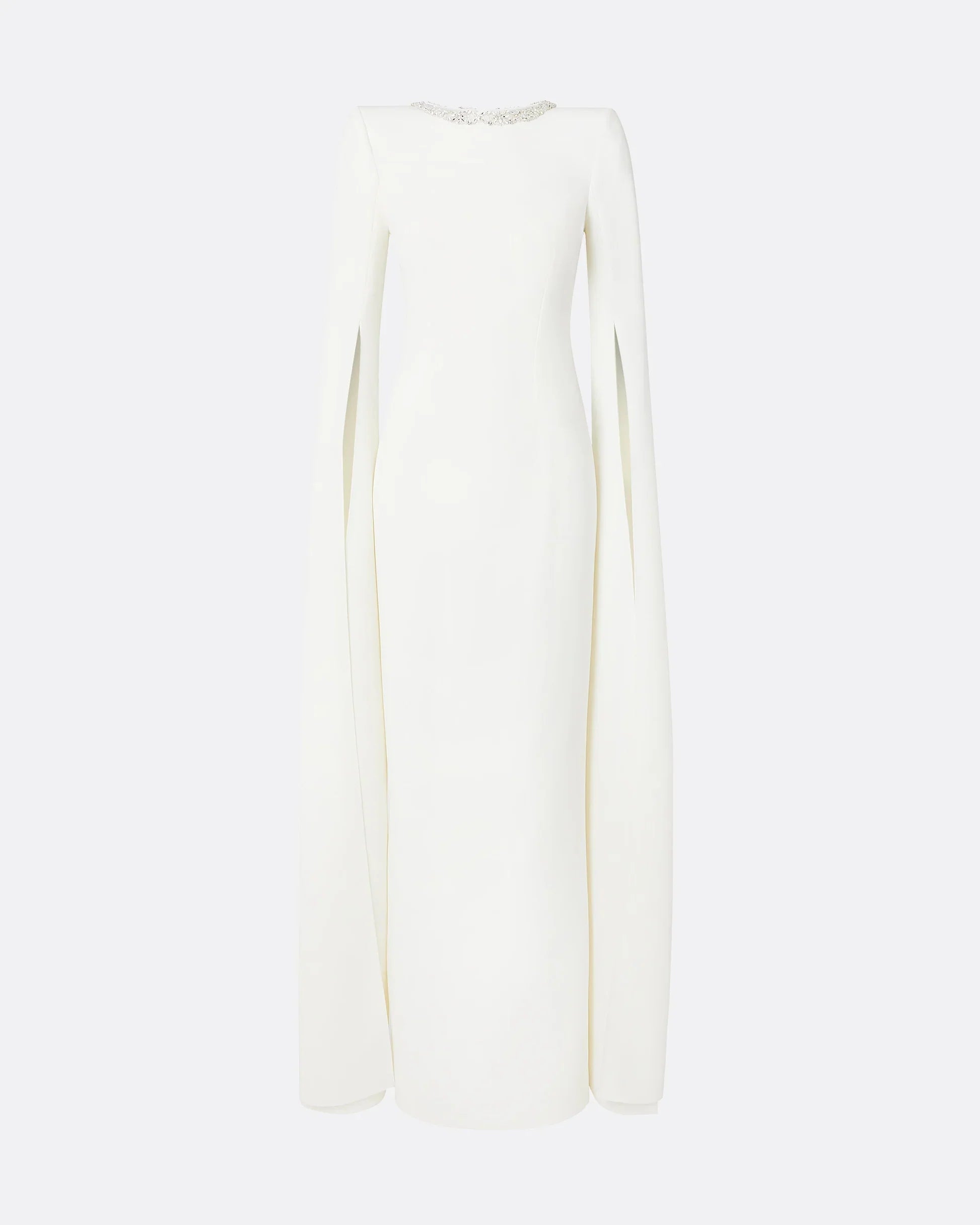 cape-sleeve column gown with crystal neckline – LUMINA