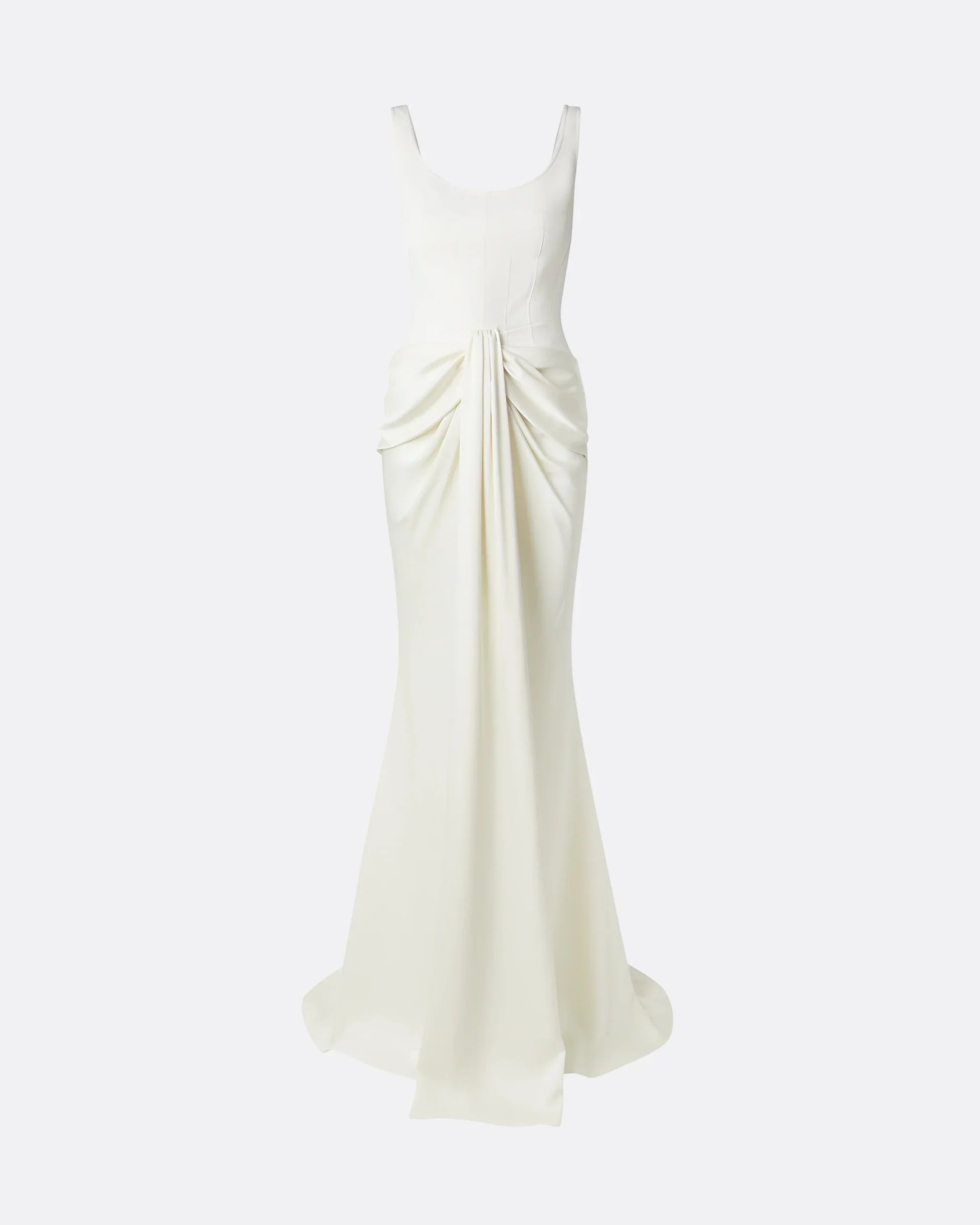 sleeveless satin gown with draped front detail – ELYSE