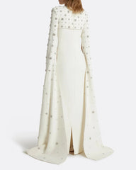 Column dress with open neckline and crystal embellished cape - Barbara