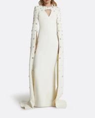 Column dress with open neckline and crystal embellished cape - Barbara