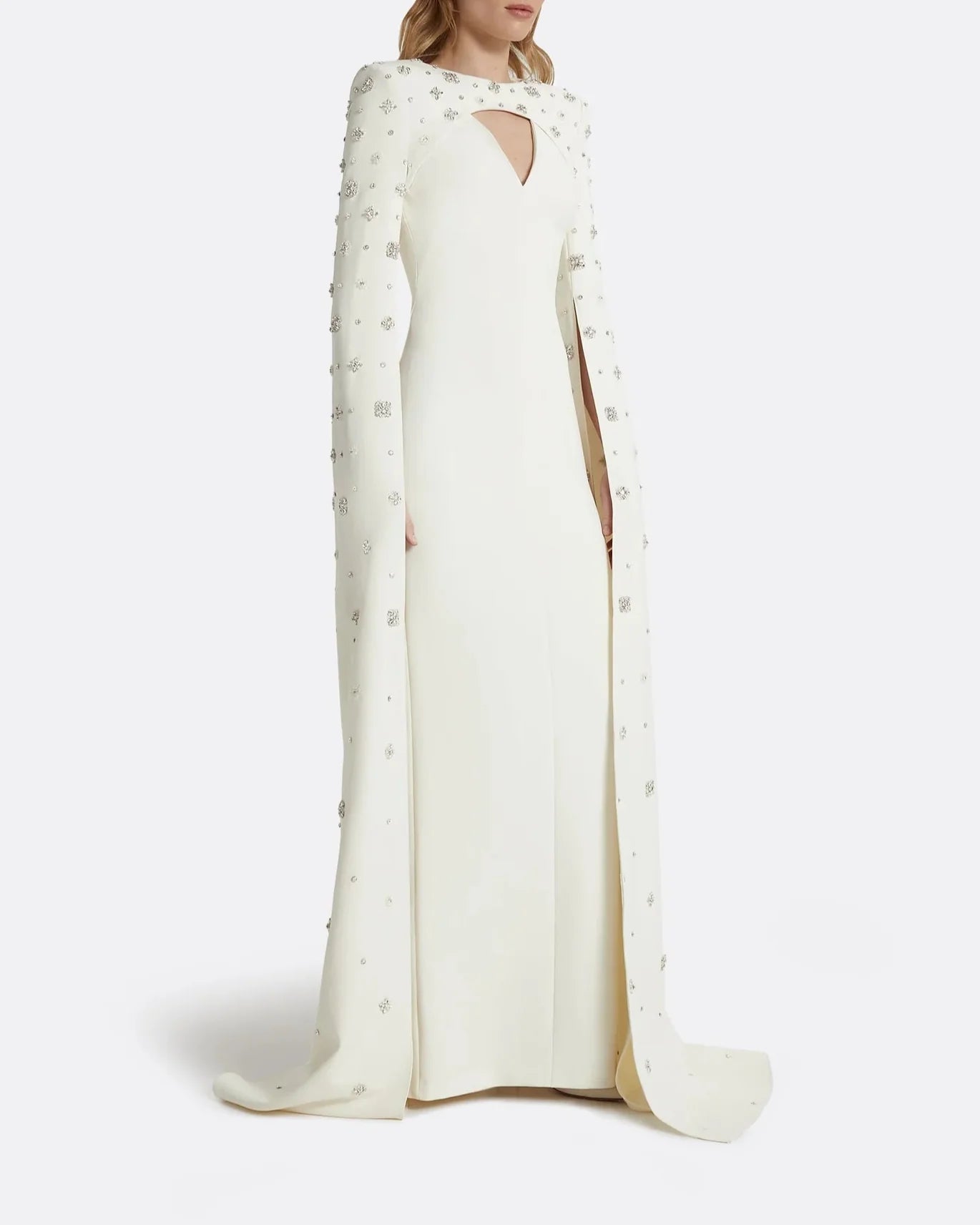 Column dress with open neckline and crystal embellished cape - Barbara