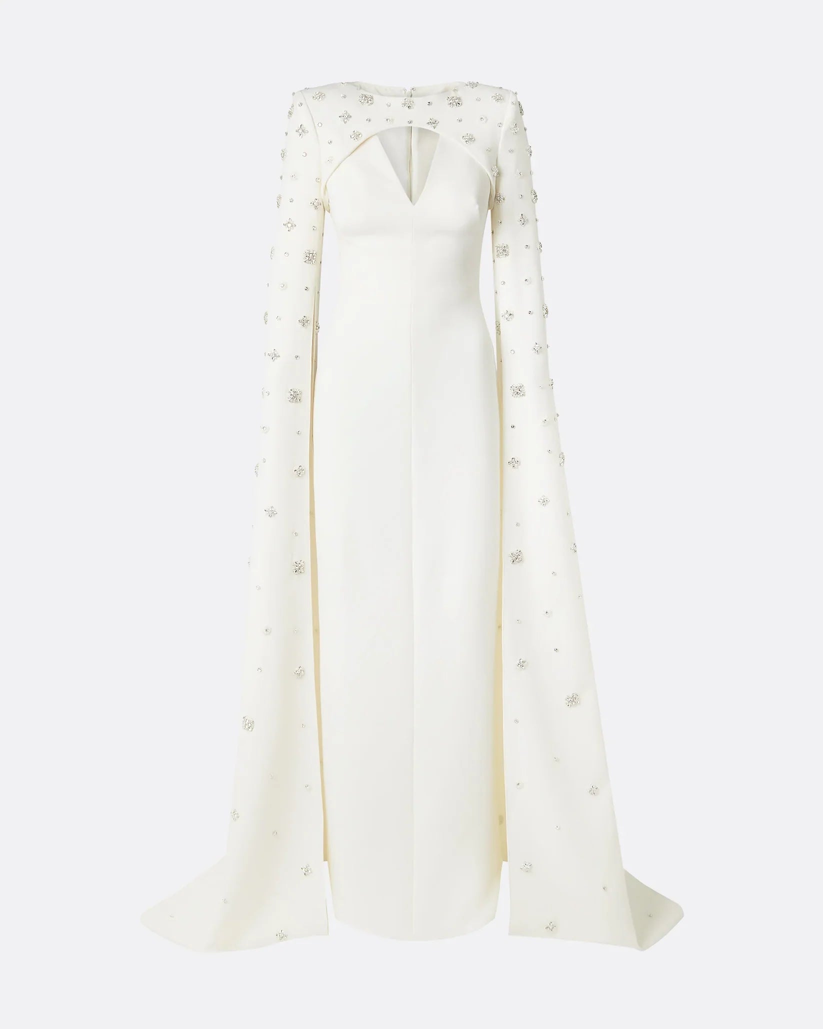 Column dress with open neckline and crystal embellished cape - Barbara