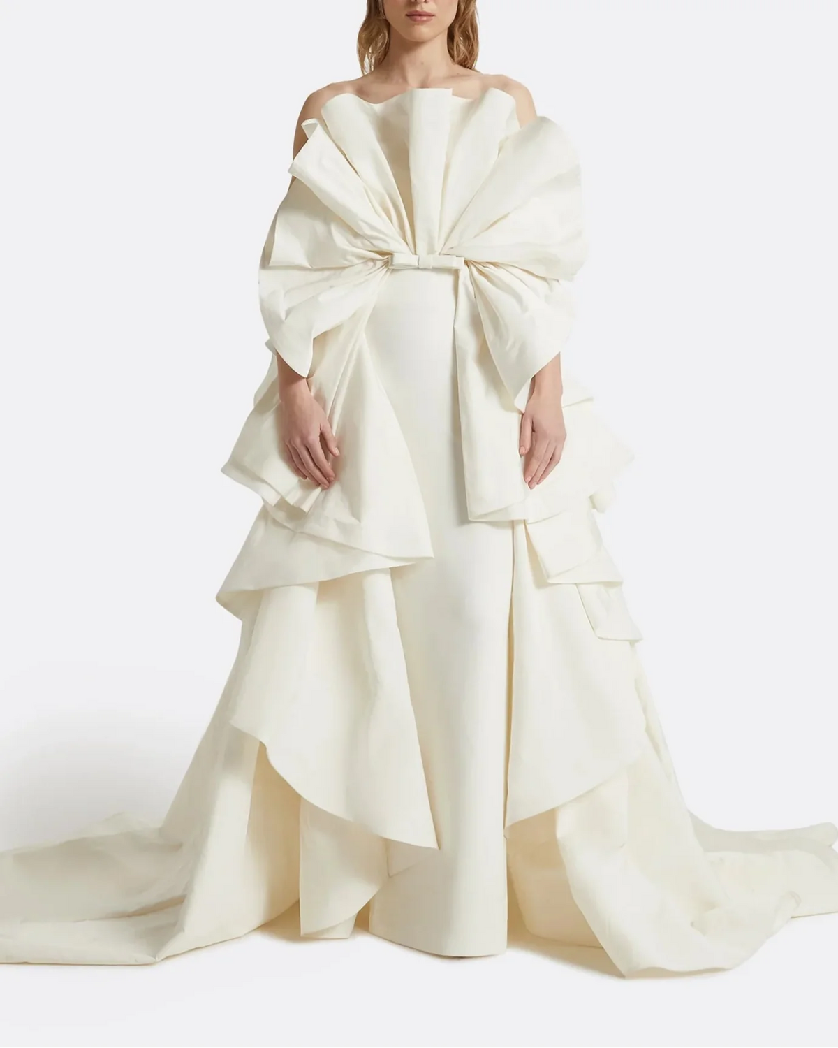 Strapless gown with oversized bow and tiered train - Susan