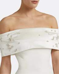 Off-shoulder column dress with embellished cape - Cary