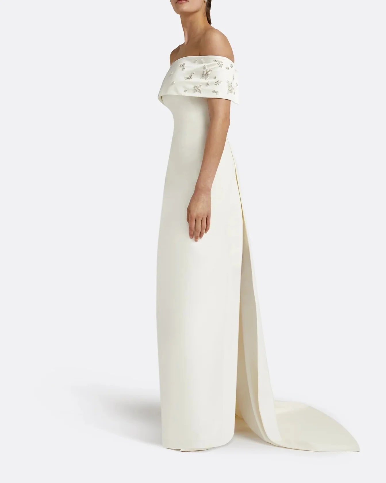 Off-shoulder column dress with embellished cape - Cary