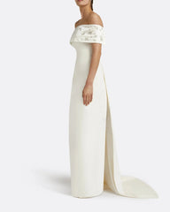 Off-shoulder column dress with embellished cape - Cary