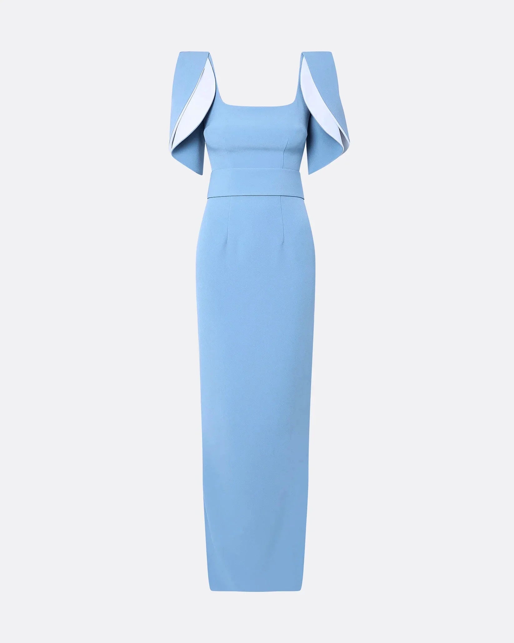 square-neck column gown with sculpted flutter sleeves – SKYLA