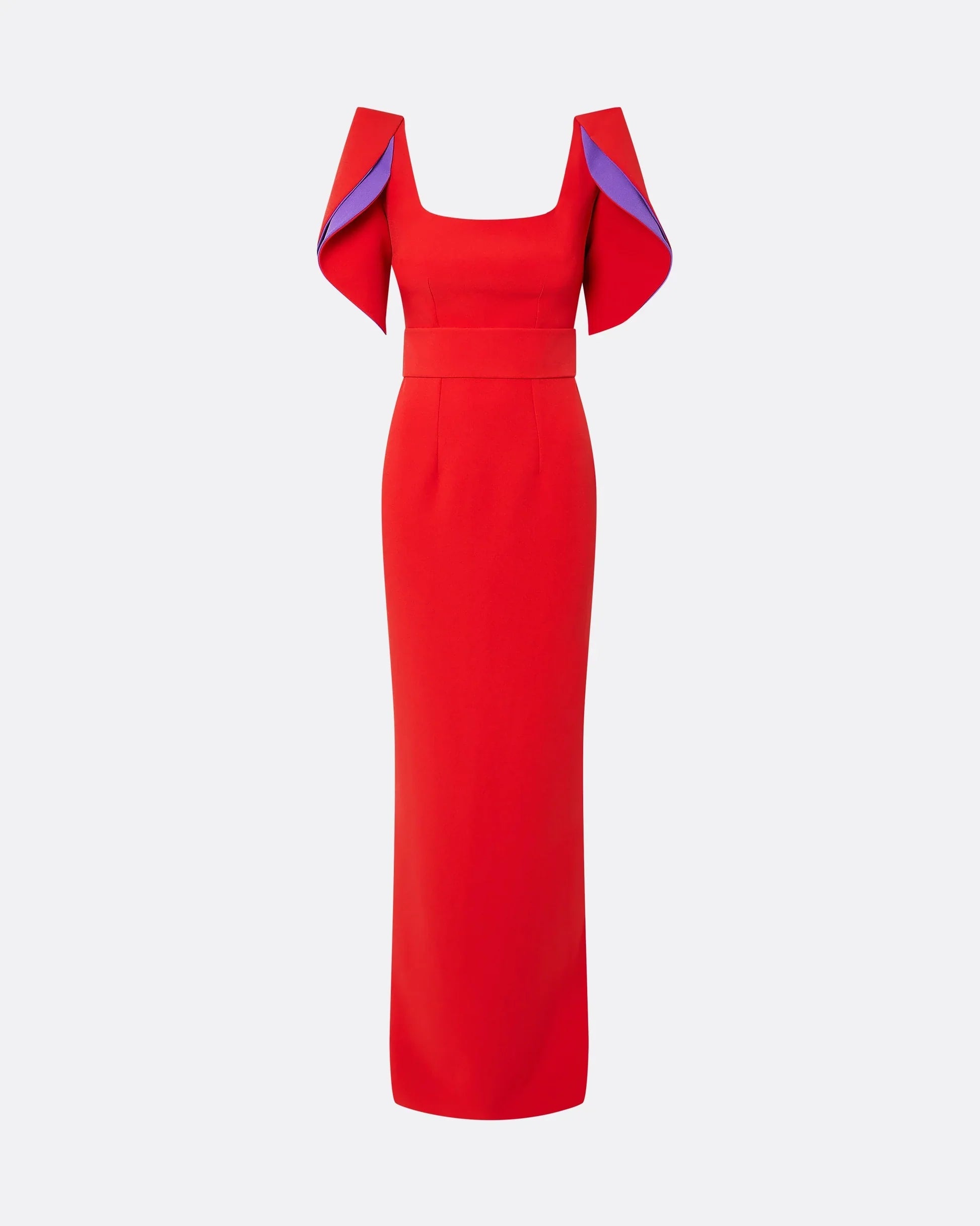 structured column gown with layered sculpted sleeves – FLAME