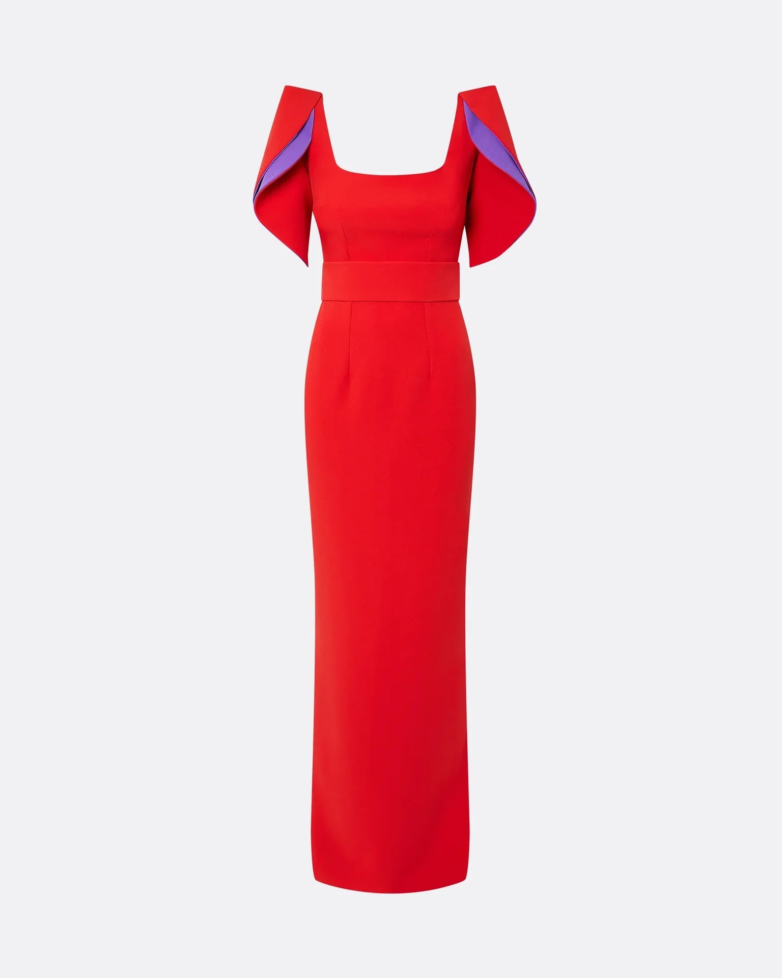 structured column gown with layered sculpted sleeves – FLAME