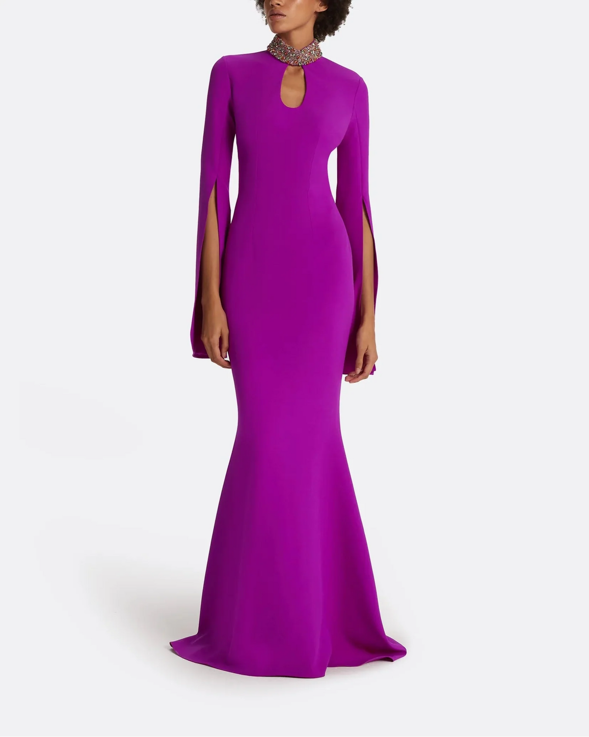 long-sleeve mermaid gown with beaded collar – VIOLETTA