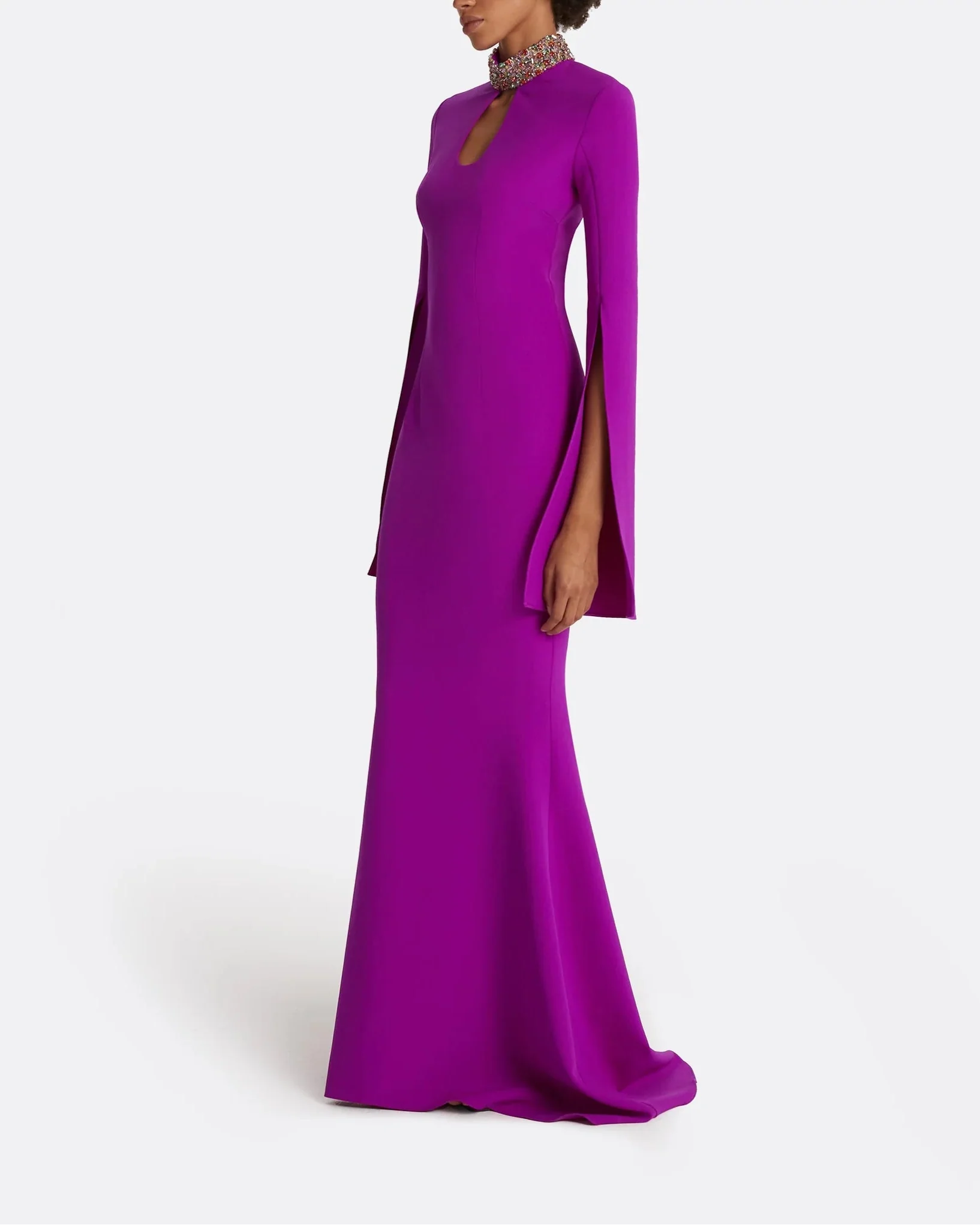 long-sleeve mermaid gown with beaded collar – VIOLETTA