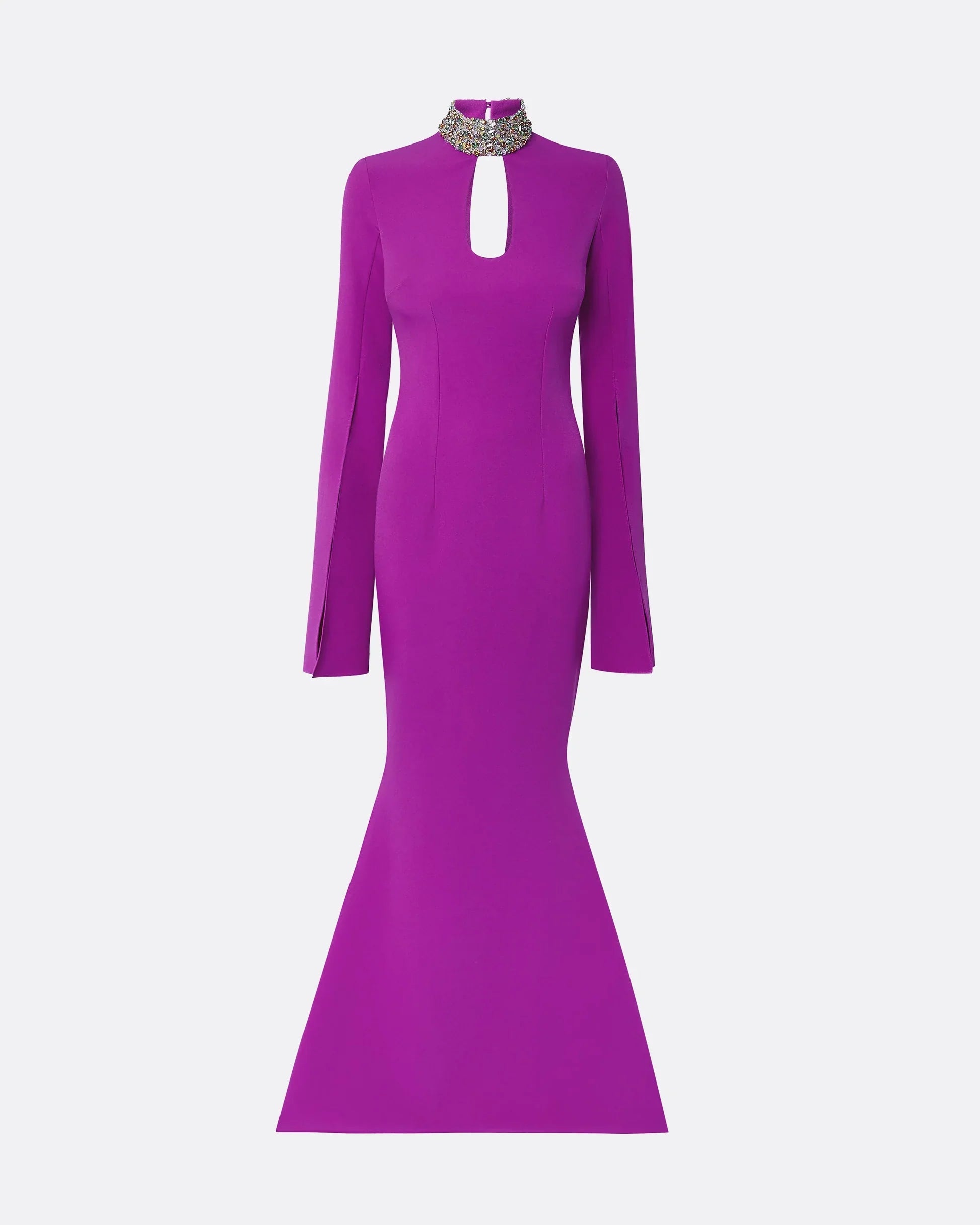 long-sleeve mermaid gown with beaded collar – VIOLETTA