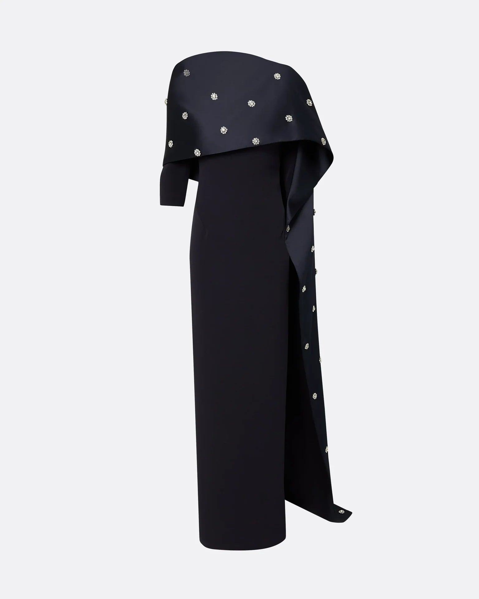 half-sleeve gown with embellished satin shawl – MIDNIGHT