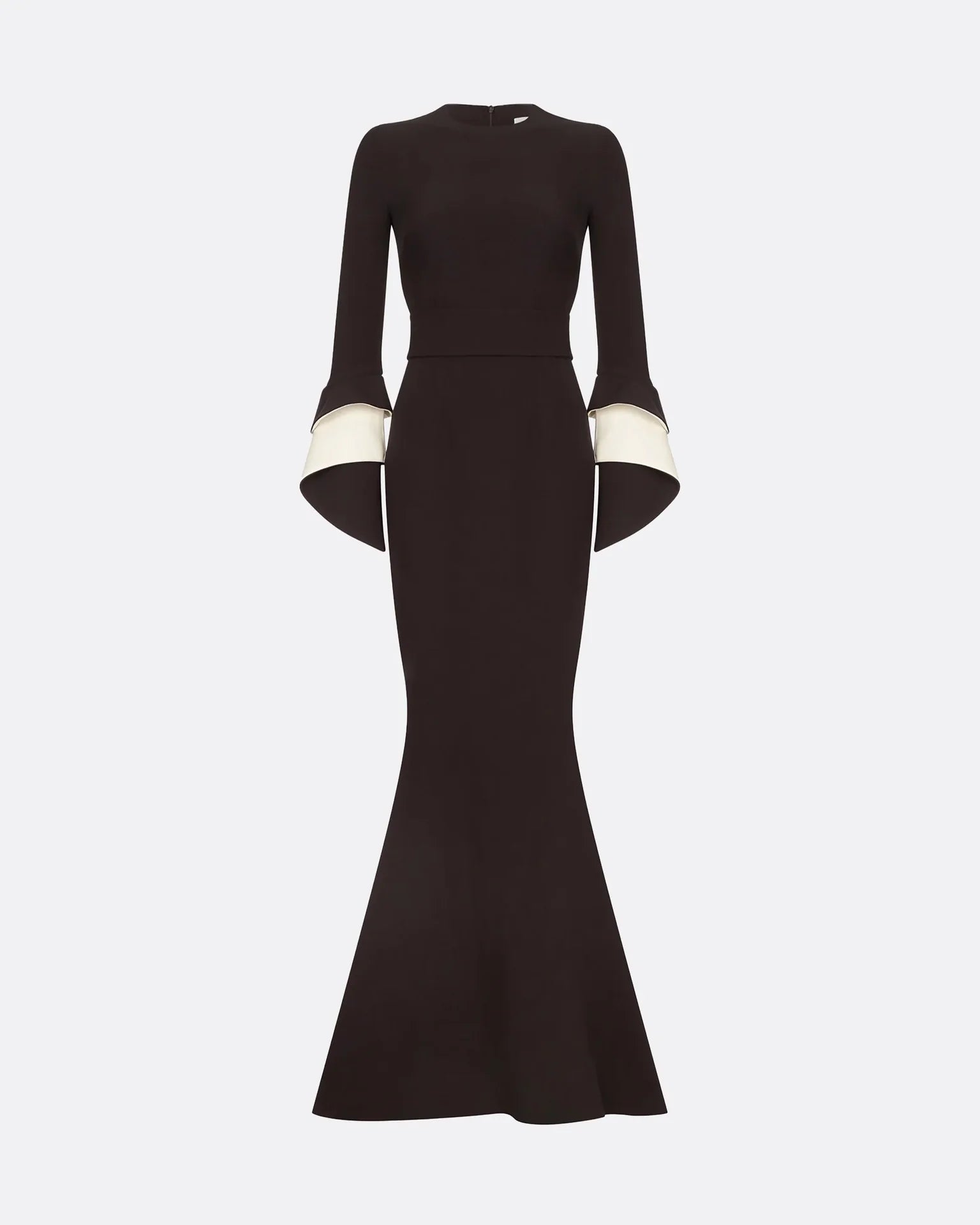 long-sleeve fishtail gown with contrast cuff flares – NOLED