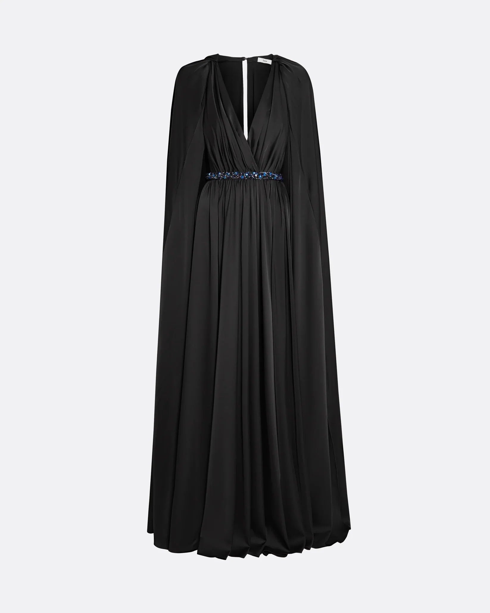 V-neck pleated dress with embellished waist-Patricia
