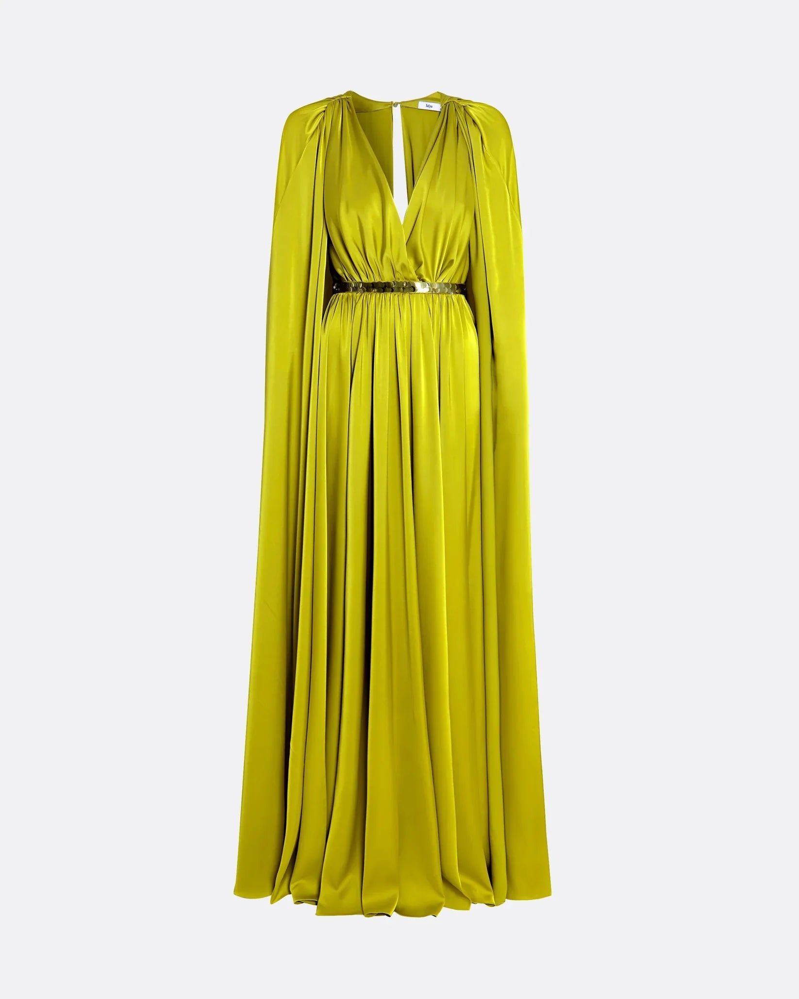 V-neck pleated dress with embellished waist-Patricia